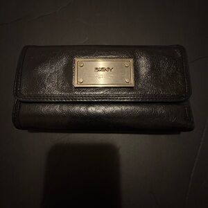 DKNY Black Leather Accessory with Gold Accents